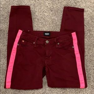 Hudson Red Skinny Jeans w Pink Stripe 25